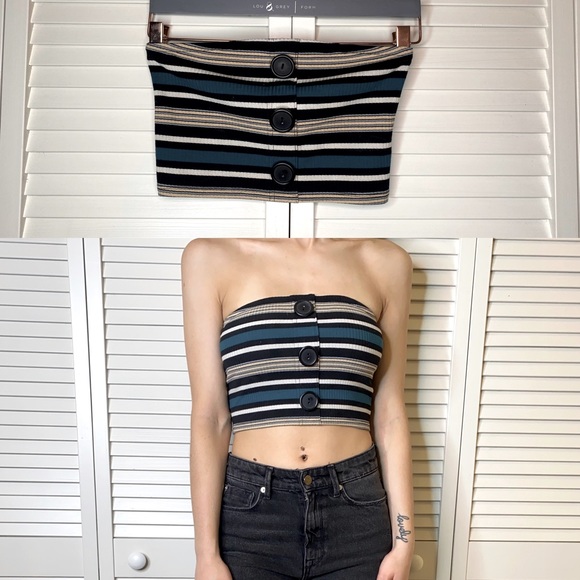 Urban Outfitters Striped Button Front Tube Top. - Picture 1 of 6